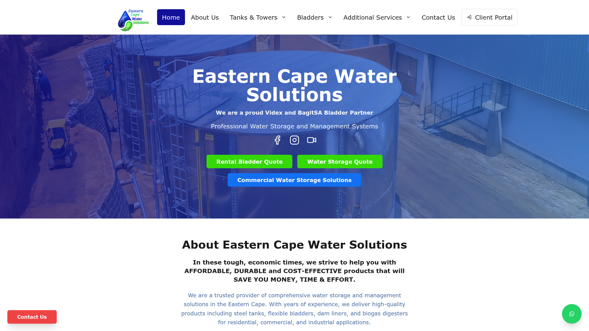 Eastern Cape Water Solutions website screenshot - Water Storage & Management | Bundle Box South Africa